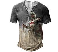 Sport Shirt Homme Personnalité Impression Manches Courtes T-Shirt Coupe Slim Mince Henry Chemise Homme Col Rond avec Boutons Basique T-Shirt Été Respirant Casual T-Shirt Homme TD-13 5XL