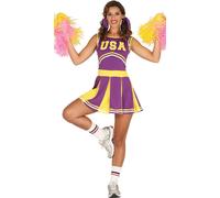 Sport Sort Cheerleader Carnaval Aventurier Costume Violet Jaune Jeu Voix Ensemble Accessoires Mardi Gras Festival Fête USA Energie, Taille : 42 - 44 (L) Couleur : Violet