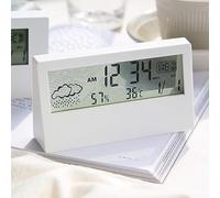 SPORTARC Horloge Thermo-Hygromètre Affichage Météo Réveil Electronique Numérique LED Transparent Grand Ecran Réveil avec Bouton Snooze Blanc