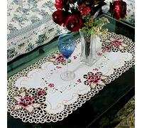 SPORTARC Nappe ovale en dentelle blanche brodée florale petite nappe de table décoration d'intérieur de qualité 40,6 x 83,8 cm