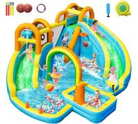 SportBob Chateau Gonflable avec Toboggan Double, Aire de Jeux Gonflable pour Enfants, Parc Aquatique Gonflable avec Piscine d'Éclaboussures, pour Le Jardin, en Extérieur et en Intérieur