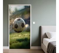 Sportif 3D Sticker Porte Modèle de Football Autocollant Porte Football sur Gazon Stickers Muraux Auto-adhésif Poster de Porte PVC Imperméable Amovible Papier Peint 90x200cm