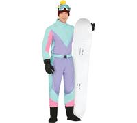 Sportif 80's Carnaval Rétro Combinaison de ski Bleu Violet Rose Menthe Tenue de neige Populaire Fasching Party Hiver Costume de ski, Taille : 46 - 48 (S) Couleur : Bleu