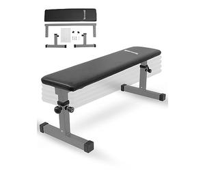 SPORTINATOR® Banc de musculation réglable - Banc plat pour entraînement polyvalent, hauteur réglable sur 5 niveaux (38-54 cm), assise rembourrée et antidérapante, charge maximale : 200 kg