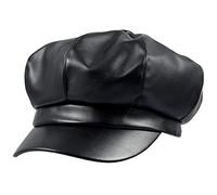 Sportmusies 8 Panels Newsboy Caps for Women, PU Leather Cabbie Painter Hat Gatsby Ivy Beret Cap, Black