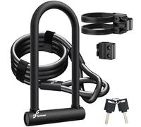 Sportneer Antivol pour vélo, 18 mm, très résistant, avec câble en acier haute sécurité de 180 cm, support stable et clé, serrures antivol antivol pour vélo de route, vélo électrique, VTT pliant