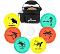 Sportneer Disc Golf Kit de démarrage Discgolf, avec motif de mer, 2 drivers, 2 moyens, 2 putters, mini marqueurs de disque et sac de transport, pour débutants et confirmés, extérieur et jardin