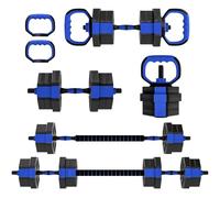 SPORTNOW 20/25/30 kg Ensemble d'Haltères Musculation 6 en 1 Bleu et Noir | Haltères Réglables Antidérapantes, Kettlebell Réglable, Barre de Musculation, Support pour Pompes, Fitness à Domicile