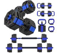 Ensemble d'haltères musculation - SPORTNOW - 6-en-1 - 25 kg - haltère kettlebell barre de musculation support pour pompes - bleu
