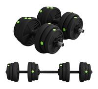 SPORTNOW 20/25/30 KG Haltères 2 en 1 Réglables Libres Noir et Vert | Poignées Antidérapantes, Barres Incluses, Entraînement Musculaire & Haltérophilie