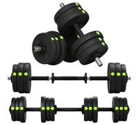 SPORTNOW 20/25/30 KG Haltères 2 en 1 Réglables Libres Noir et Vert | Poignées Antidérapantes, Barres Incluses, Entraînement Musculaire & Haltérophilie