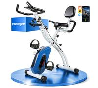 Vélo d'appartement pliable - vélo de fitness - SPORTNOW - silencieux connecté Kinomap bluetooth et Zwift - acier - bleu
