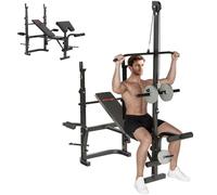 SPORTNOW Banc de gymnastique multifonction réglable avec rack balançoire, banc de préacher curl, banc de musculation inclinable plat avec rallonge de jambe, barre Lat Pull Down, entraînement de gym à