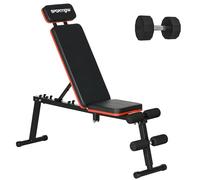SPORTNOW Banc de Musculation avec Haltère, Dossier Réglable 5 Niveaux Banc d'Haltère Multifonctionnel Assise Coussins Rembourrés Acier Revêtement Synthétique Noir
