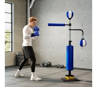 SPORTNOW Barre de boxe, deux speedballs, barre de boxe pivotante, coussin de coup, réglable en hauteur, acier, 107 x 36 x 140-205 cm, Bleu