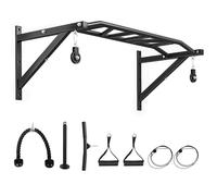 SPORTNOW Barre de traction murale, barre de fitness multi-prise en main multifonctionnelle en acier robuste, avec système de poulie à câble, multi-grip pull up bar domicile charge 200 kg, noir