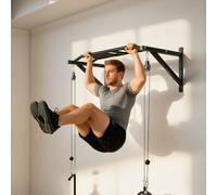 SPORTNOW Barre de traction murale barre de fitness multi-prise système de poulie à câble charge 200kg, acier 126x60x45,5cm, noir
