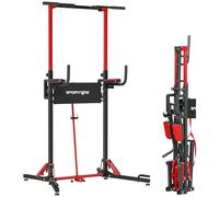 SPORTNOW Barre de tractions, chaise romaine, station musculation pour l'entraînement à la maison, pliable, hauteur réglable 127-223 cm, acier, noir et rouge