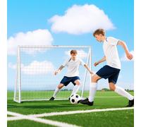 SPORTNOW But de football avec filet poteaux en plastique et piquets de sol installation rapide 2,4 x 1,8 m blanc