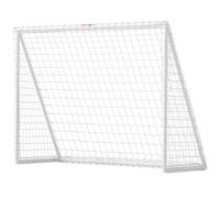 SPORTNOW But de football avec filet poteaux en PVC et piquets de sol installation rapide 2,4 x 1,8 m blanc