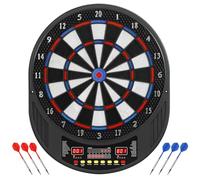 SPORTNOW Cible de fléchettes électronique à Pointe Souple avec Double écran LED, 6 fléchettes, 24 Pointes de Rechange, 33 Jeux, 202 Variantes, pour 8 Joueurs