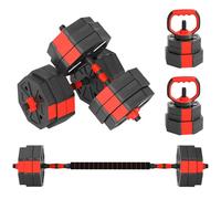 SPORTNOW Ensemble de poids de gymnastique 4-en-1 30kg Total plastique et sable, ensemble d'haltères ajustable utilisable comme kettlebell, haltère, haltère à barre et support de push-up, rouge