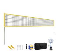SPORTNOW Ensemble de Volley-Ball et Badminton, Poteaux en Acier Hauteur Réglable, Ballon de Volley-Ball, Filet Badminton Portable, 4 Raquettes, 4 Volants, Sac de Transport, pour Pelouse Plage Jardin