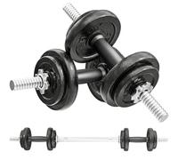 SPORTNOW Ensemble d'haltères 2-en-1 20 kg poids réglable, kit haltères musculation avec barre d'extension en acier et poignée antidérapante pour musculation et haltérophilie, noir