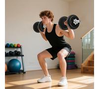 SPORTNOW Ensemble d'haltères 2-en-1 20kg poids réglable kit haltères musculation barre d'extension poignée antidérapante noir