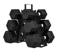 SPORTNOW Ensemble d'haltères 2x4kg 2x6kg 2x8kg avec support, revêtement en caoutchouc et poignée antidérapante pour la maison et la salle de sport