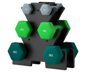 SPORTNOW Ensemble d'haltères avec support de rangement, ensemble de 6 haltères pour entraînement fitness, 2 x 1kg, 2 x 3kg, 2 x 5kg