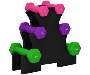 SPORTNOW Ensemble d'haltères hexagonale avec support d'haltères, pour la musculation, 2 x 1kg, 2 x 2kg, 2 x 3kg
