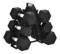 SPORTNOW Ensemble d'Haltères Hexagonaux avec Support, Haltères Revêtus de Caoutchouc, Poignées Antidérapantes en Chrome, Compact pour Salle de Sport à Domicile, 2 x 4 kg, 2 x 6 kg, 2 x 8 kg