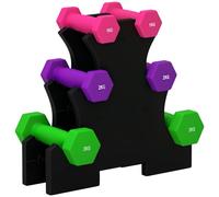 SPORTNOW Ensemble d'Haltères Hexagonaux Courtes Total 12kg Rose Vert | Support d'Haltères Incluses, Alteres Musculation, 6 Haltères, 2 x 1kg, 2 x 2kg, 2 x 3kg