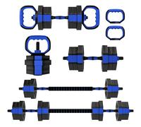 SPORTNOW Ensemble d'haltères musculation 6-en-1 haltère réglable 20 kg kettlebell, barre de musculation support pour pompes bleu
