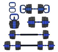 SPORTNOW Ensemble d'Haltères Musculation 6-en-1 Haltère Réglable 30 kg Kettlebell, Barre de Musculation Support pour Pompes Bleu