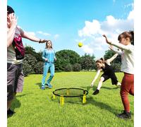 SPORTNOW Ensemble jeu de mini-volleyball en plein air avec filet, 3 balles et pompe, portable avec sac de transport jaune