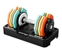 SPORTNOW Haltère réglable 5 à 25 kg avec base de rangement 5 niveaux de poids, poignée antidérapante disques d'haltères octogones