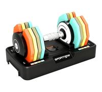 SPORTNOW Haltère réglable 5 à 25 kg avec base de rangement, 5 niveaux de poids, poignée antidérapante, set d'haltère avec disques d'haltères octogones, gain de place pour maison, bureau