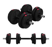 Sport Now – Haltères réglables 2 en 1 15 kg – barres incluses, poignées antidérapantes – noir/rouge