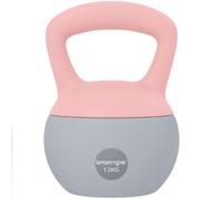 SPORTNOW Kettlebell 12 kg, Kettlebell doux avec remplissage de sable en métal et poignée antidérapante, pour l'entraînement de bodybuilding à domicile, fitness, rose et gris