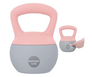 SPORTNOW Kettlebell 12 kg, Kettlebell doux avec remplissage de sable en métal et poignée antidérapante, pour l'entraînement de bodybuilding à domicile, fitness, rose et gris