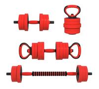 SPORTNOW Kit haltères musculation 4 en 1, haltères réglables 20 kg avec barres, disques, clips de sécurité, revêtement plastique, équipement de gym à domicile, rouge