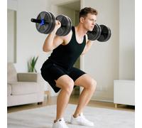 SPORTNOW Kit haltères musculation haltères réglables 15 kg 3 en 1, ensemble de poids réglable avec barre d'extension noir