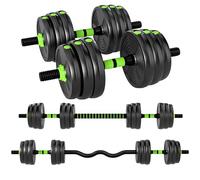 SPORTNOW Kit haltères musculation haltères réglables 20 kg 3 en 1, ensemble de poids réglable avec barre d'extension, poignée antidérapante, revêtement plastique, fitnesse, musculation, vert et noir