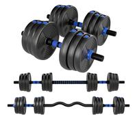 SPORTNOW Kit Haltères Musculation Haltères Réglables 25 kg 3 en 1, Ensemble de Poids Réglable avec Barre d'Extension Bleu