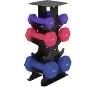 SPORTNOW Lot 3 haltères hexagonaux avec support, 2 x 1kg, 2 x 3kg, 2 x 5kg, set haltères musculation courts, poignées antidérapantes, pour femmes & hommes, fitness à domicile entraînement bras épaules