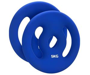 SPORTNOW Lot de 2 disques d'haltères de 5 kg pour barre d'haltères de 2,5 cm, diamètre d'alésage 30 mm, bleu