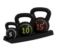 SPORTNOW Lot de 3 Kettlebells 2,2, 4,5 et 6,8 kg Grip Antidérapant Noir