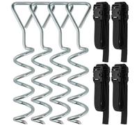SPORTNOW Lot de 4 Piquets d'ancrage au Sol en Acier Galvanisé, 32 cm | Ancrage Spirales au Sol, 4 Sangles Ajustables 180 cm, pour Trampoline, Tentes, Balançoires, Abris